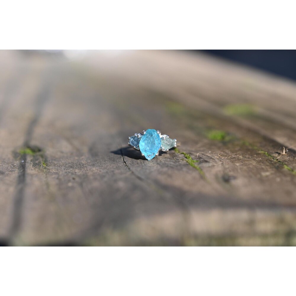 Engagement ring Aquamarine and blue sapphire  size 3, 3.25, 3.75